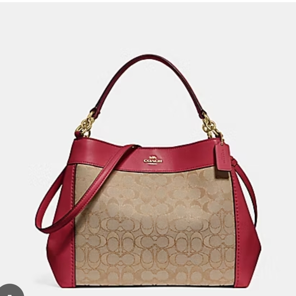 Coach Red and Tan Shoulder Bag with Monogram Design